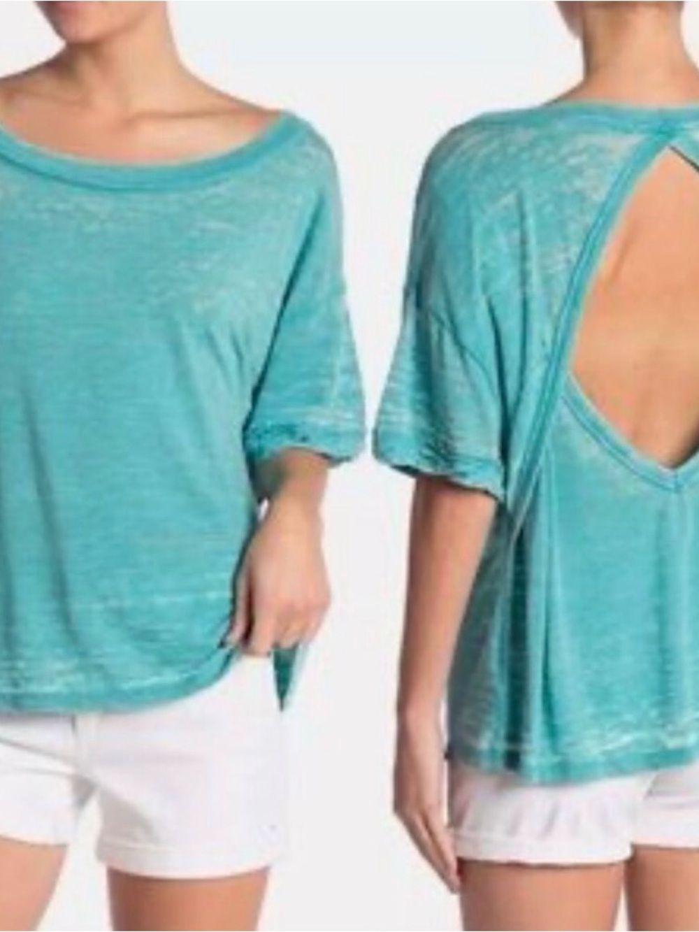 We The Free Aqua Open-Back Short Sleeve Tee
